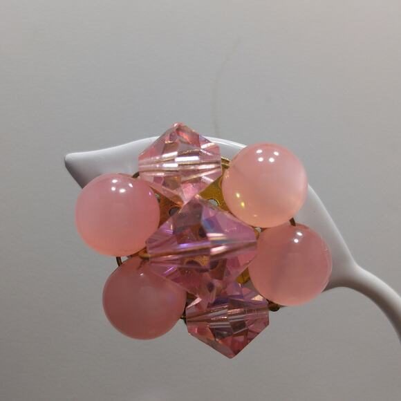 Vintage Japan Pink Beaded Necklace Earrings, Moonglow Lucite Crystal , 1950s - Picture 9 of 10
